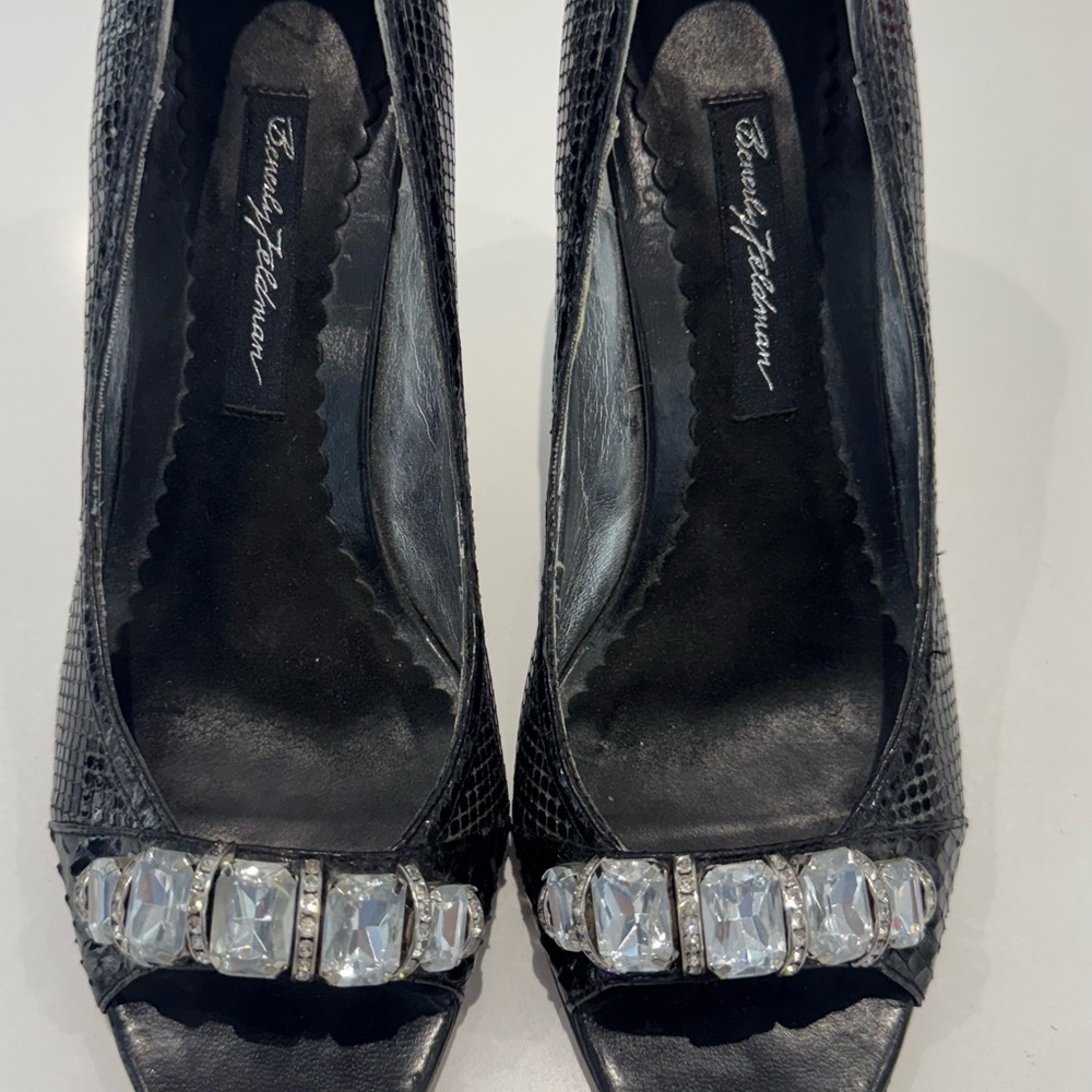 Beverly Feldman Black Peep-Toe Heels
